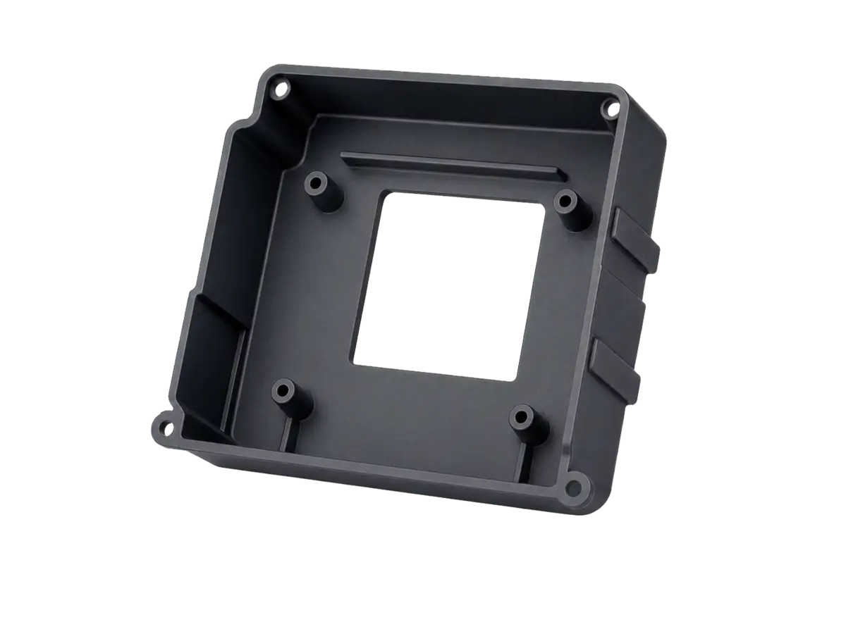Injection-moulded ABS housing with internal ribs and mounting bosses