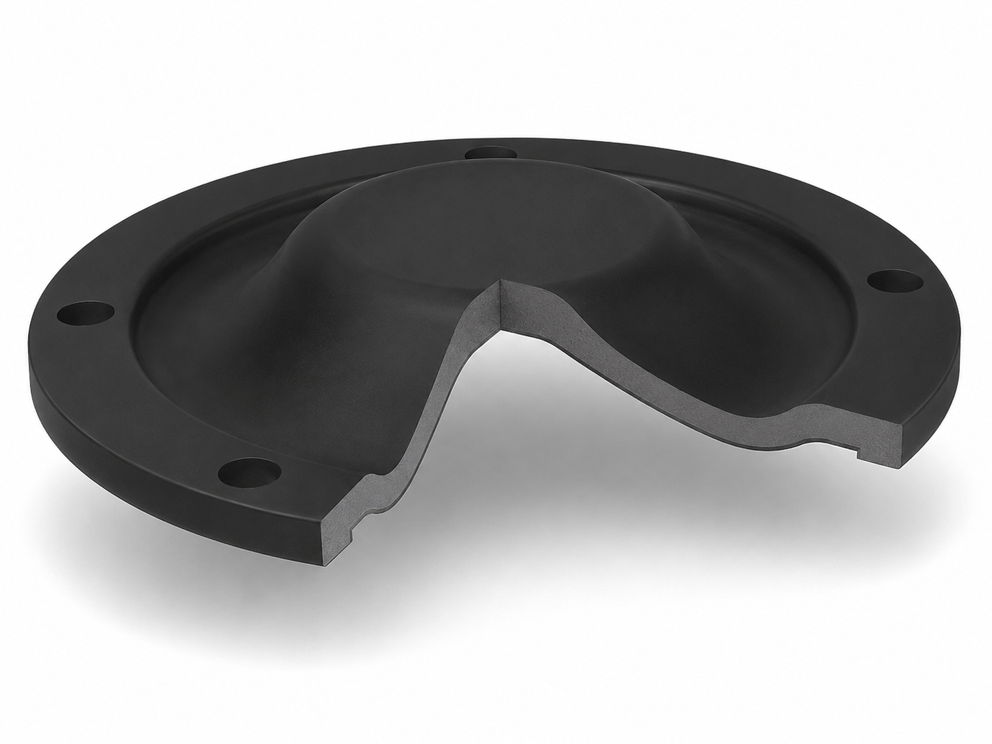 Cutaway CAD model of a moulded rubber diaphragm