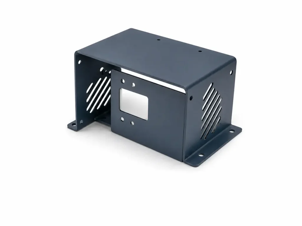 Bent sheet metal enclosure with cutouts and welded features
